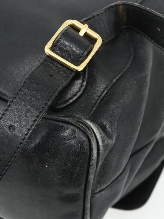 GUCCI Bamboo Backpack Leather Black Gold Auth main image 10